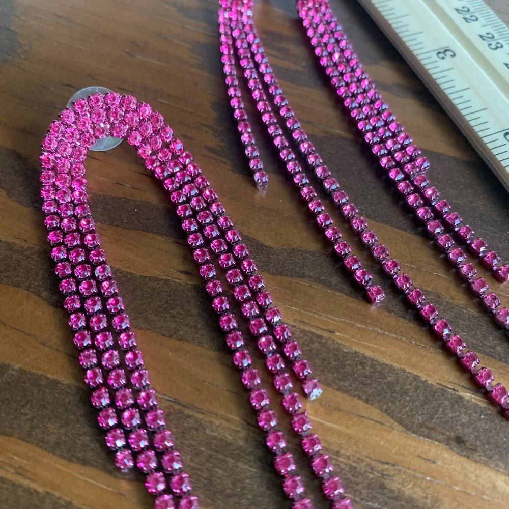 Pink Rhinestone Drop Earrings - Picture 4 of 4